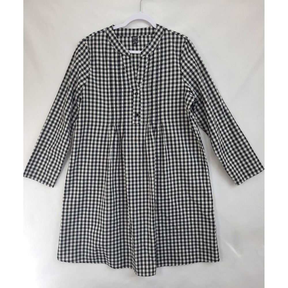 Emery Rose L Dress Gingham Black white Check Pintuck Pleat Cottagecore Farm Girl